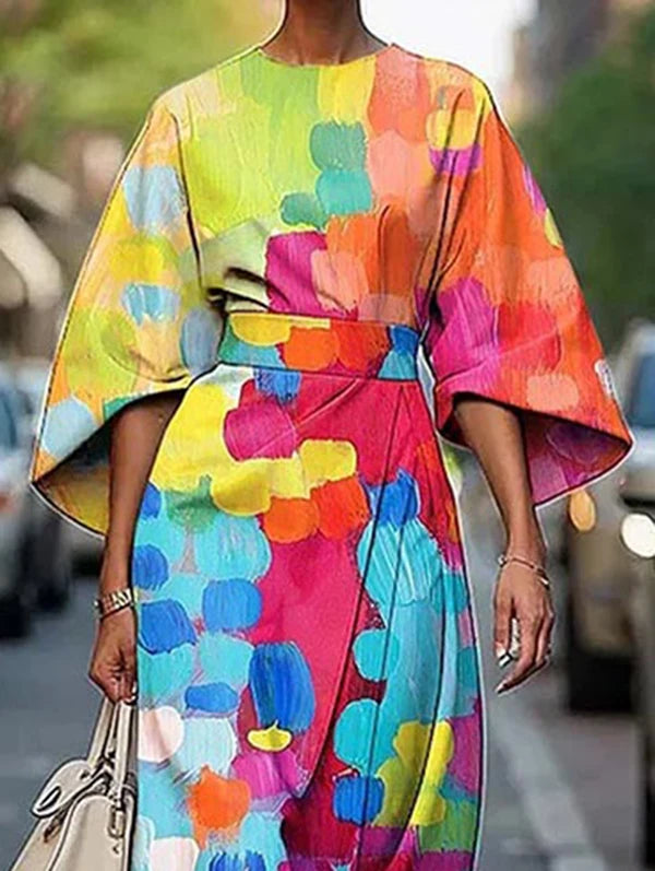 Modigirl 2025 New African Dresses for Woman Summer Short Sleeves Asymmetric Tied Waist Casual 1 Pieces Woman Midi Colorful Dress