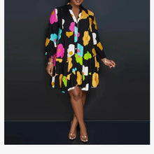 Autumn Women's New Loose Fashionable Printed Long Sleeved Sexy V-neck Single Breasted Shirt Big Swing Half Body Jumpsuit