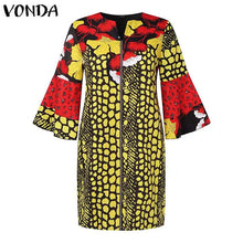 Plus Size 5XL VONDA Women Bohemian Printed Dress 2025 Summer Short Dress Flare Sleeve Party Sundress Casual Vestido Robe Femme