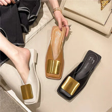 Women's Slippers Fashion Metal Buckle Mules for women Flat Heels Square Toe Shallow Shoes Outdoor Slides Female Casual Sandals