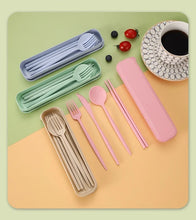 Tableware Spoon Fork Chopsticks Knife Cutlery with Box for Children Adult Travel Portable Wheat Straw Tableware