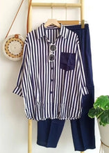 Women's Striped Cardigan Shirt Top and Pants Set Long Sleeve Pants Monochrome Casual 2024 Summer New 2-piece Set