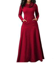 Women's Elegant Plus Size Maxi High Collar Long-sleeved Dress