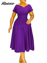 Mlaiscsr Fashion V-neck Short Sleeved Wide Hem A-Line Mid Dress Elegant Birthday Evening Party Cocktail Party African Vestidos