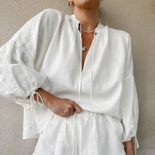 Fashion White Long Sleeve Shirts And Shorts Two Piece Sets Women 2025 Summer Cotton Casual Home 2 Piece Sets Women Outfit