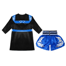 Kids Boys Boxing Sets Sports Outfits Halloween Cosplay Costume Long Sleeve Open Front Robe Satin Hooded Cloak with Belt Shorts