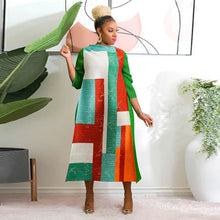2023 Fashion African 3/4 Sleeve Polyester Plus Size O-Neck Pleated Long Dress Dashiki African Clothes African Dresses for Women