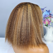 Kinky Straight 4/27 Highlight 13x4 Transparent Lace Frontal Human Hair Wigs Short Brown Blonde Piano Colored Human Hair Bob Wig
