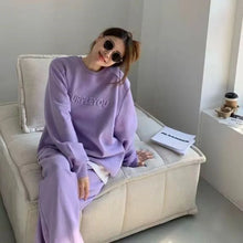 Women's Purple Sports Suit Spring And Autumn 2023 New Casual Fashion Style Loose Long Sleeve Sweater Tops Pants 2 Two Piece Set