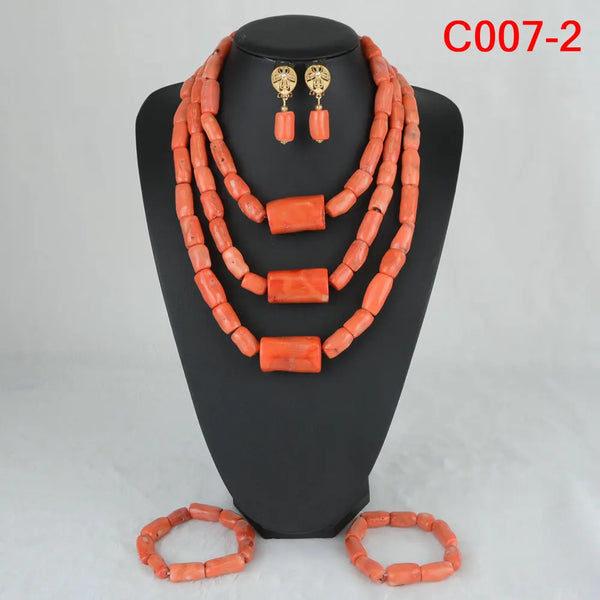 Fashion African Jewelry Set Nigerian Wedding Orange Coral Jewelry Set for Bride