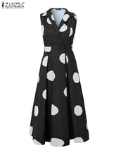 ZANZEA Summer Office Lady Sundress Woman Stylish Polka Dot Maxi Dresses Elegant Party Dress Fashion Sleeveless Holiday Robe 2025