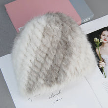 Women's Faux Fur Natural Knitted Cap Fashionable Fluffy Beanie