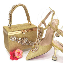 Venus Chan 2023 Italian Design Girly Style Pointed Toe Wedding Shoes And Bag, Full Diamond Decoration Metal Closure Bag
