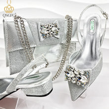 Italian Design Elegant Evening Shoes And Bag Set African Crystal Comfortable Shoes And Capacity Bag Commuter Women's Shoes