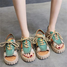 2024 New Lace-up Summer Fish Mouth Sandals Premium PU Spell Color Roman Shoes Woman Sandals Platform Wedges Increase Sandals