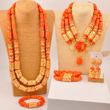Natural coral beads orange necklace set for stylish Nigerian wedding couple African jewelry