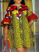 Plus Size 5XL VONDA Women Bohemian Printed Dress 2025 Summer Short Dress Flare Sleeve Party Sundress Casual Vestido Robe Femme