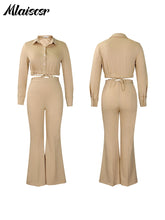 Mlaiscsr Fashion Two 2 Pieces Pants for Women’s Sets Elegant Crop Tops and Flared Trousers Matching Sportys Outfits Tracksuits