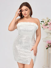 Plus Size Women's Evening Dress Strapless Solid Color Sexy Side Slit Beaded Backless Gown European And American Foreign Trade