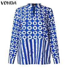 Plus Size 5XL VONDA Women Matching Sets 2024 Fashion Long Sleeve Suits Polka Dot Striped Shirts And Elastic Waist Pant Sets