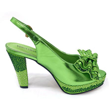 Venus Chan Open Toe Women Heels for 2024 Elegant Party Green Color Diamond Pumps Italian Shoes and Bags Matching Set