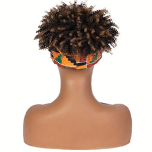 Short Kinky Curly Headband Wig Afro Puff Curly Headband Wig with Bangs for Women Natural Ombre Blonde Synthetic Turban Wrap Wig