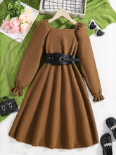 Spring and autumn new girls fashion French retro long sleeve waist slimming A line pleated dress