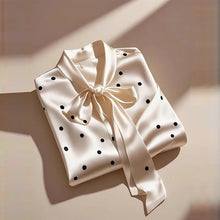 Women High Quality Satin Polka Dot Print Shirt Office Lady Business Casual Elegant Chic Blouse Lace-up Bow Long Sleeve Loose Top