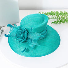Luxury Blue Sinamay Church Hat For Women Elegant Feather Wedding Bridal Bowler Hats Cocktail Party Derby Cap Chapeau Femme