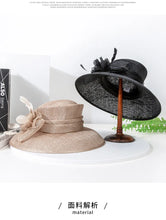 Luxury Blue Sinamay Church Hat For Women Elegant Feather Wedding Bridal Bowler Hats Cocktail Party Derby Cap Chapeau Femme