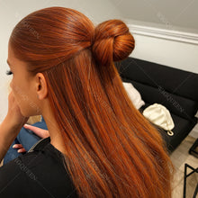 Ginger Mixed Brown Long Silky Straight Highlight Wig Human Hair 5x5 Lace Front Glueless Wigs Human Hair Bralizian