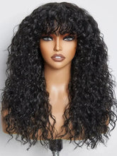 100% Human Hair Wigs with Bang Full Wig Brown Black Highlight Water Wave Machine Made Non Lace Wig with Fringe Bobbi Wig