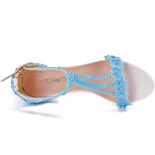 Plus Size 34-43 Shoes for Women Summer Lace Flower Sandals Peep Toe Fashion String Bead High Heel Party Wedding Evening Shoes