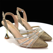 Venus Chan Shoes for Women 2023 Pointed Toe Black Heels Rhinestone Chain Party Sandals Italian Shoes and Bags Matching Set 2023