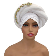 Twisted Braid Turban Cap for Women African Lady Head Wraps Diamonds Nigeria Raw Silk Autogele Headtie Muslim Hat Party Headwear