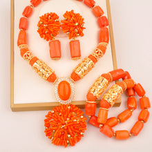 Natural coral beads orange necklace set for stylish Nigerian wedding couple African jewelry