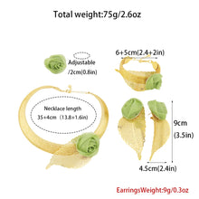 2025 Elegant Gold Plated Green Flower Shape Necklace Earrings Ring Bangle for Woman Fashion Women Jewelry Set Gift for Party