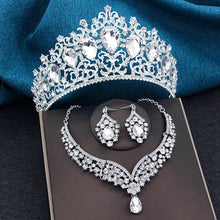 Baroque 3pcs/set Bridal Wedding Crown Princess Queen Water Drop Crystal Big Tiaras and Necklace Earrings Costume Jewelry Sets