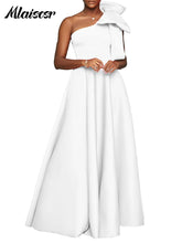 Mlaiscsr Slash Collar One Shoulder Big Bow A-Line Evening Dresses Women Elegant Red African Pleated Wedding Party Birthday Robe