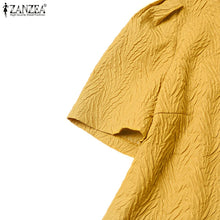 ZANZEA Korean Fashion Puff Sleeve Short Dresses Commute Elegant Solid Fitted Waist Party Robes Women Textured A-line Vestidos