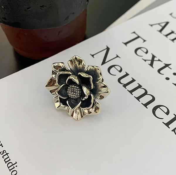 925 Sterling Silver Engagement Rings New Fashion Creative Exaggeration Flower Vintage Punk Party Jewelry Gifts for Women