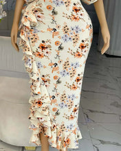 CM.YAYA Women Lantern Half Sleeve Ruffles Side Floral Print Side Split Long Maxi Dress 2025 Evening Sexy Party Dresses Vestidos