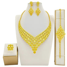 Fashion Dubai Flower Design Luxury 24k Gold Color Women's Jewelry Set African Fashion Bracelet Earrings Necklace Ring Four Piece