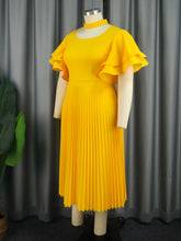 Plus Size A Line Dresses Yellow Butterfly Short Sleeve Cut Out High Waist Office Work Daily Evening Party Outfits for Women 2024