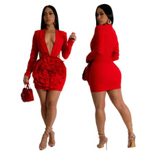 BWQ Women Rose Floral Applique Long Sleeve Bodycon Mini Midi Dress Winter V-neck Club Sexy Party Evening Dresses Vestidos 2025