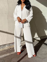 QFAF Fashion Pleated Women's Set Long Sleeve Oversized Shirt and Wide Leg Pants 2023 Elegant Tracksuit Two 2 Piece Set Outfits