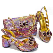 Elegant Heels for Womens Peep Toe Special Material Design Rhinestone Sandals Italian Shoes and Bags Matching Set 2024