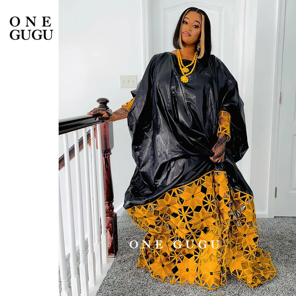 Gold and White African Bazin Rich Dress Robe For Noble Lady Wedding Party Gown White Nigerian Dashiki Robe Long Sleeves Dresses
