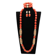 32 inches Long Orange Beads African Jewelry Set Women Bridal Party Costume Necklace Jewelry Set