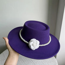 French Style Fedora Hat for Women 10CM Wide Brim Flat Top Felt Hat Winter Autumn Derby Wedding Jazz Hats